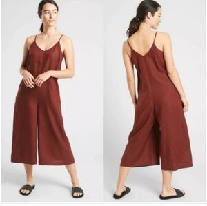 Athleta La Paz Linen sleeveless Burgundy Jumpsuit Size 2